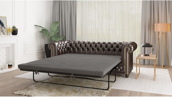 Divano letto marrone scuro in similpelle 203 cm York - Ropez