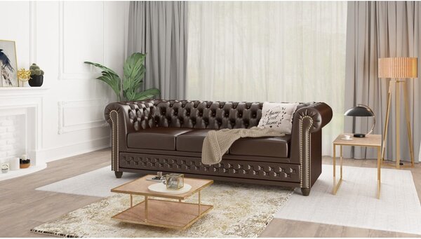 Divano letto marrone scuro in similpelle 203 cm York - Ropez