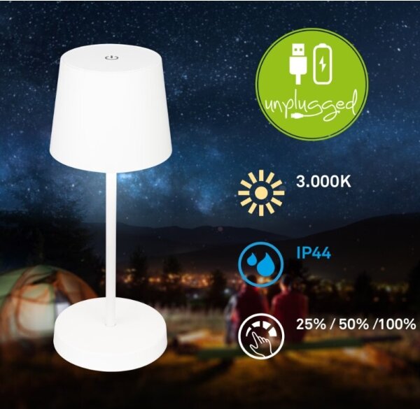 Briloner 7423016 - Lampada da tavolo LED dimmerabile ricaricabile 2,6W 5V IP44 b