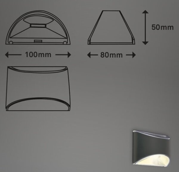 Briloner 3133015 - Applique solare a LED LED/2W/3,7V IP44 3000K