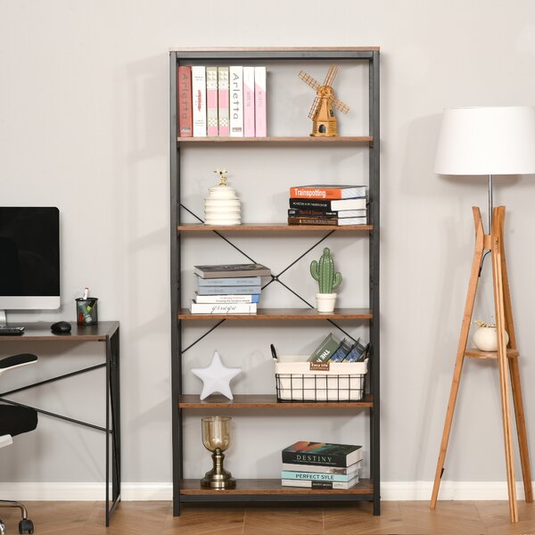 HOMCOM Libreria Salvaspazio Verticale con 6 Mensole, Scaffale in Stile Industriale Vintage,in Legno e Metallo, 80x30x180cm, Nero|Aosom Italy