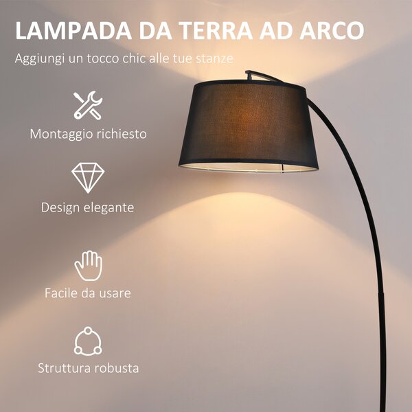 HOMCOM Lampada da Terra con Paralume Rivestito in Tessuto e Base in Metallo, Interruttore a Pedale, Φ47 x 105 x 190cm, Nera|Aosom