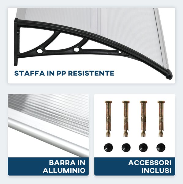Outsunny Pensilina da Esterno per Finestre e Porte, in Policarbonato e Alluminio, 110x60x23cm - Trasparente|Aosom