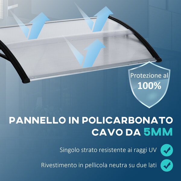 Outsunny Pensilina da Esterno per Finestre e Porte, in Policarbonato e Alluminio, 110x60x23cm - Trasparente|Aosom