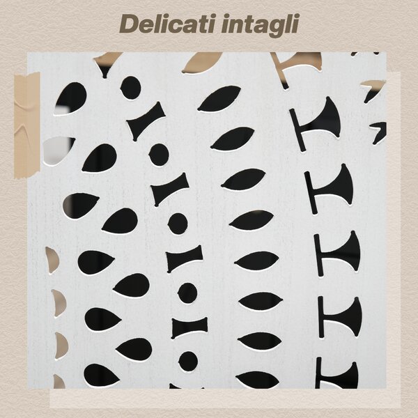 HOMCOM Separé Paravento da Interni Pieghevole a 3 Pannelli in Legno Intagliato, 120x170cm, Bianco