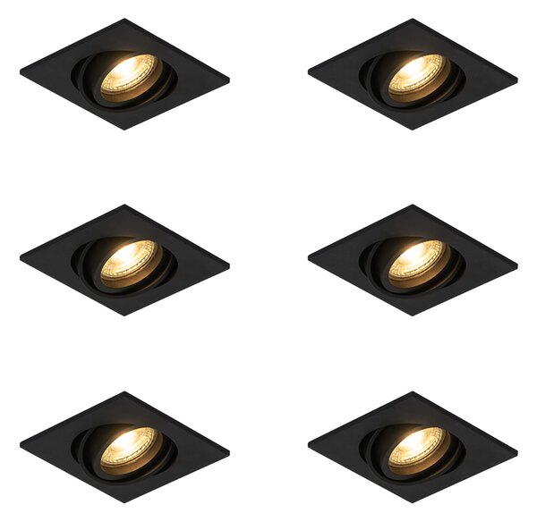 Set di 6 faretti da incasso moderni neri regolabili - Club
