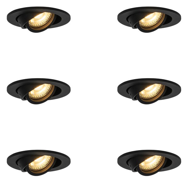 Set di 6 faretti da incasso moderni neri orientabili - Club