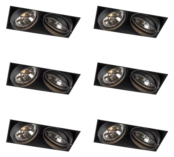 Set di 6 faretti da incasso neri AR111 orientabili e inclinabili senza bordi 2 luci - Oneon