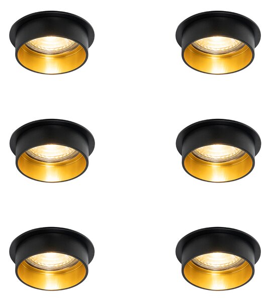 Set di 6 faretti da incasso moderni neri con interno dorato - Insta