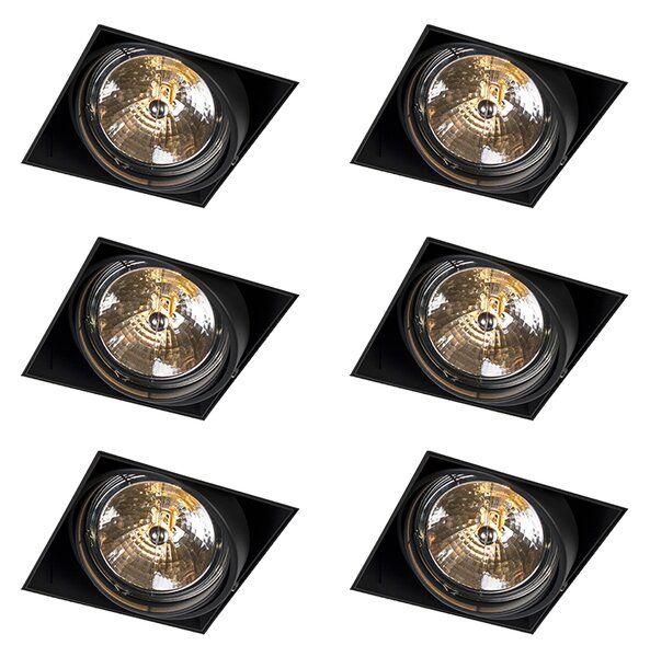 Set di 6 faretti da incasso neri AR111 orientabili e girevoli senza cornice - Oneon