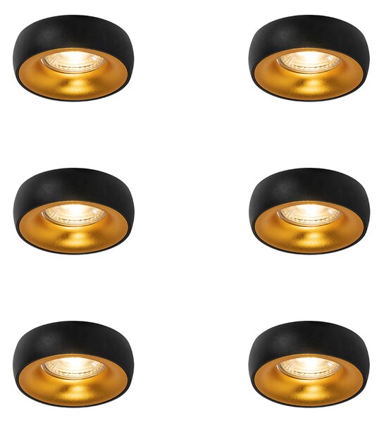 Set di 6 faretti da incasso di design neri con interno dorato - Mooning