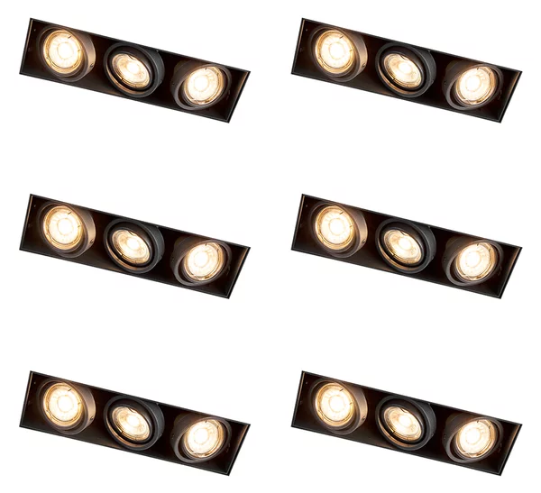 Set di 6 faretti da incasso neri orientabili senza bordi 3 luci - Oneon