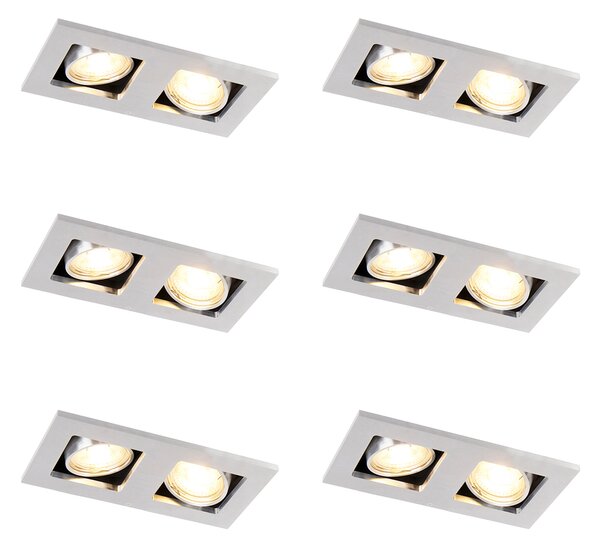 Set di 6 faretti da incasso rettangolari in alluminio a 2 luci - Qure