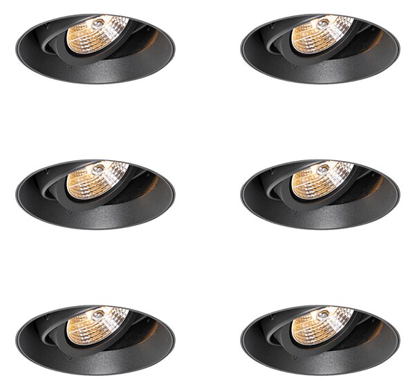 Set di 6 faretti da incasso moderni neri GU10 AR70 rotondi senza bordi - Oneon