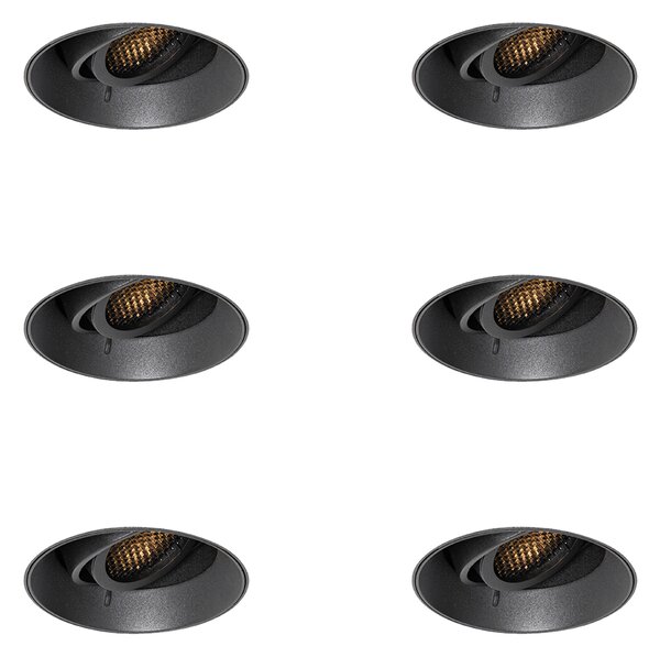 Set di 6 faretti da incasso moderni neri GU10 rotondi senza bordi - Oneon Honey