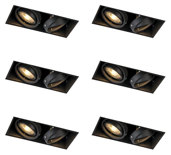 Set di 6 faretti da incasso neri GU10 orientabili senza cornice 2 luci - Oneon