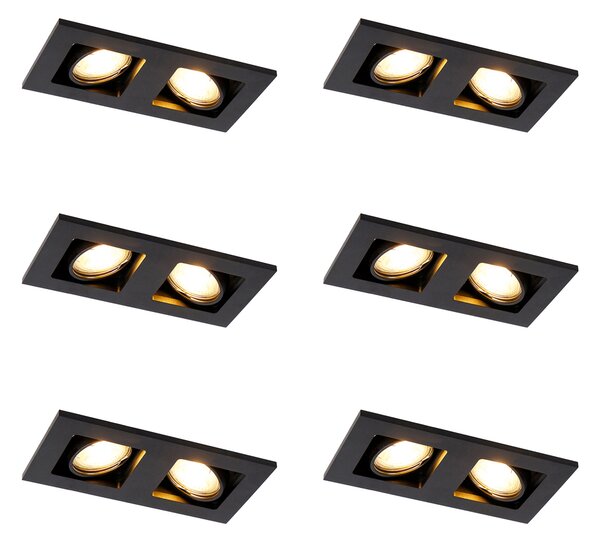 Set di 6 faretti da incasso neri rettangolari a 2 luci - Qure