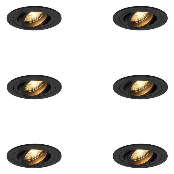 Set di 6 Faretti da Incasso Moderni Neri - Rondoo