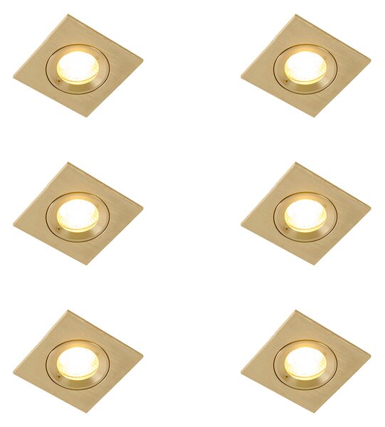 Set di 6 faretti da incasso moderni oro quadrati IP44 - Xena