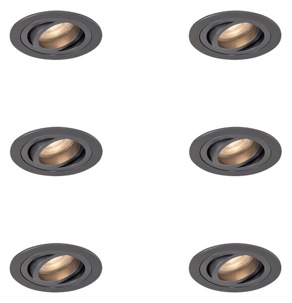 Set di 6 faretti da incasso moderni color canna di fucile GU10 50mm rotondi inclinabili - Rondoo