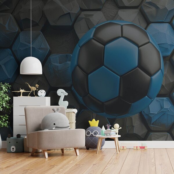 Carta da parati Grande pallone da calcio e nidi d'ape neri e blu, Carta da parati per gli adolescenti, Carta da parati Calcio, w08617 : Uwalls.it