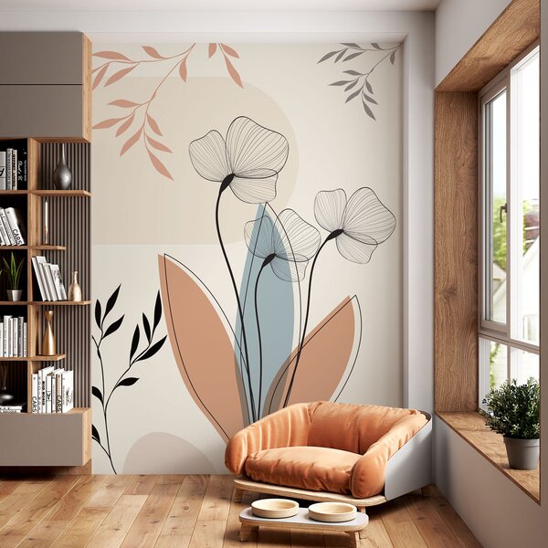 Carta da parati Fiori e rami in stile boho, Carta da parati Acquerello, w02754 : Uwalls.it