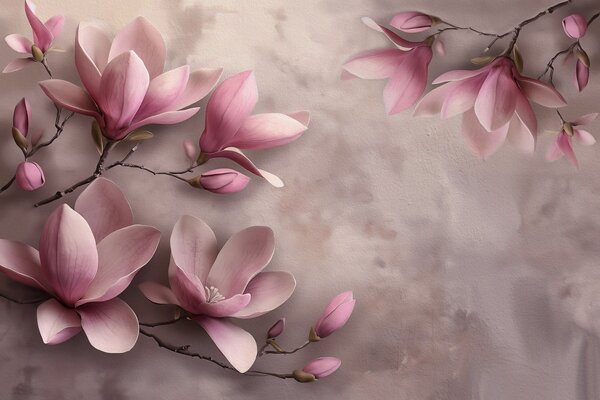 Carta da parati Delicate magnolie rosa su un muro di cemento, Carta da parati Floreale, w08636 : Uwalls.it