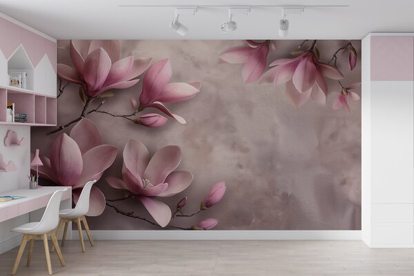 Carta da parati Delicate magnolie rosa su un muro di cemento, Carta da parati Floreale, w08636 : Uwalls.it