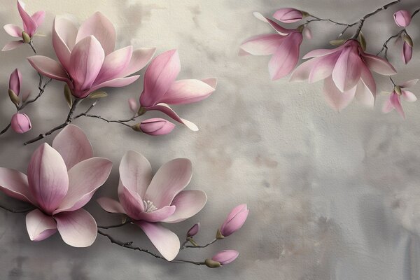 Carta da parati Delicate magnolie rosa su una parete di cemento nei toni del grigio, Carta da parati Floreale, w08636v1 : Uwalls.it
