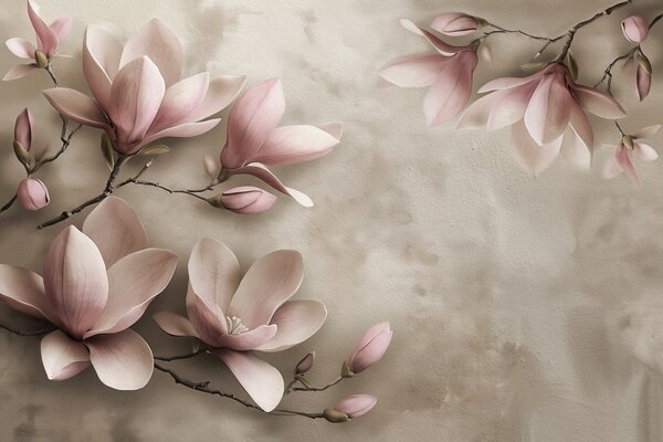 Carta da parati Delicate magnolie rosa su un muro di cemento in tonalità seppia, Carta da parati Floreale, w08636v2 : Uwalls.it