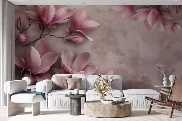 Carta da parati Delicate magnolie rosa su un muro di cemento, Carta da parati Floreale, w08636 : Uwalls.it
