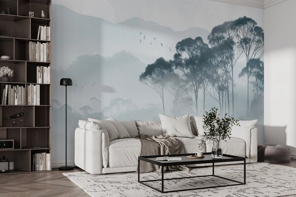 Carta da parati Alberi nella nebbia, paesaggi naturali, uccelli, sole, colori, Carta da parati Natura, Carta da parati Foglie, w02740v1 : Uwalls.it