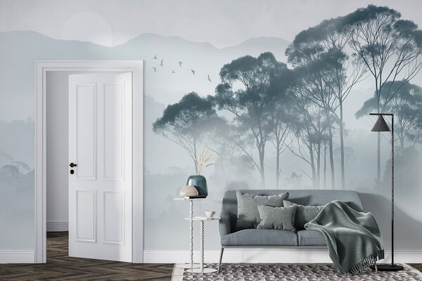 Carta da parati Alberi nella nebbia, paesaggi naturali, uccelli, sole, colori, Carta da parati Natura, Carta da parati Foglie, w02740v1 : Uwalls.it