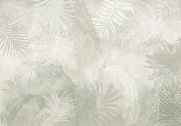 Carta da parati Fogliame tropicale con effetto grunge e tinta verde, Carta da parati Natura, Carta da parati Foglie di Palma, w02737v2 : Uwalls.it