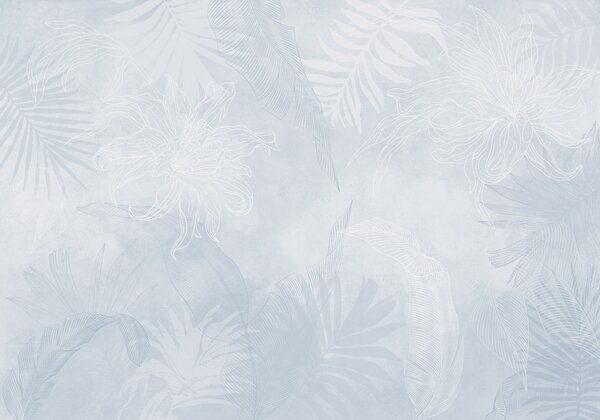 Carta da parati Fogliame tropicale effetto grunge con sfumature blu, Carta da parati Natura, w02737v3 : Uwalls.it