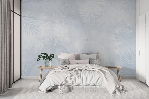 Carta da parati Fogliame tropicale effetto grunge con sfumature blu, Carta da parati Natura, w02737v3 : Uwalls.it