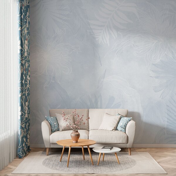 Carta da parati Fogliame tropicale effetto grunge con sfumature blu, Carta da parati Natura, w02737v3 : Uwalls.it
