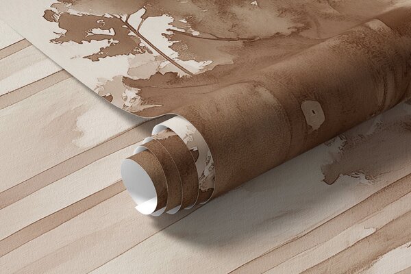 Carta da parati Foresta in stile acquerello, pini, paesaggio naturale, colori beige, Carta da parati Natura, w02937v1 : Uwalls.it