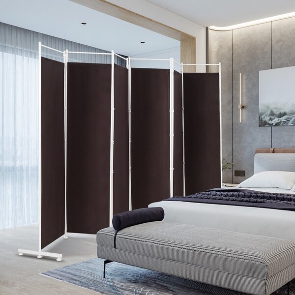 Costway Paravento pieghevole da interno in metallo, Divisorio a 6 pannelli con piedini stabili 300x180cm Marrone