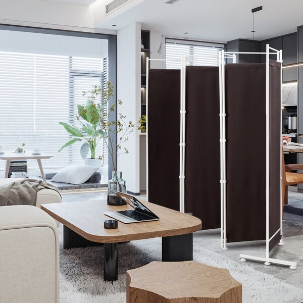 Costway Paravento pieghevole da interno in metallo, Divisorio a 6 pannelli con piedini stabili 300x180cm Marrone