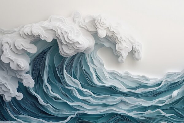 Carta da parati Onda oceanica spumeggiante in stile paper-cut, Carta da parati Mare, w08694 : Uwalls.it