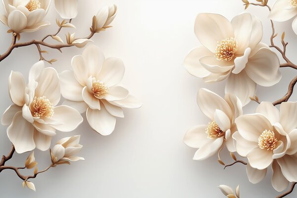 Carta da parati Bella fioritura di fiori di magnolia color crema su sfondo bianco, Carta da parati Floreale, w08704 : Uwalls.it