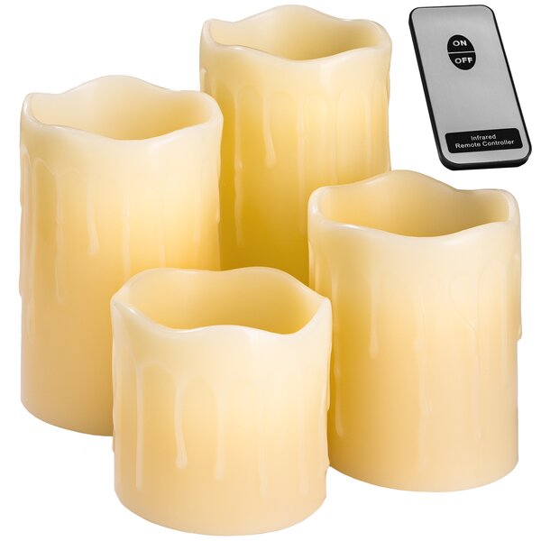 Tectake 401005 4 candele a led in vera cera con telecomando - bianco