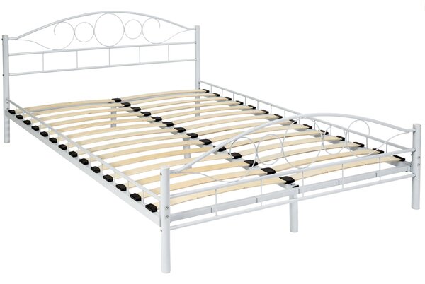 Tectake 401725 letto in metallo con rete a doghe dal design romantico - 200 x 140 cm, bianco