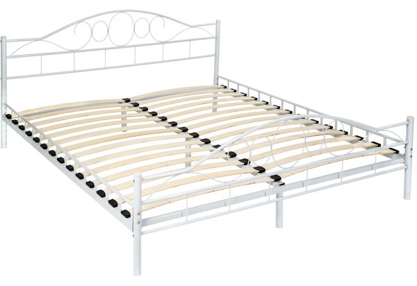 Tectake 401726 letto in metallo con rete a doghe dal design romantico - 200 x 180 cm, bianco