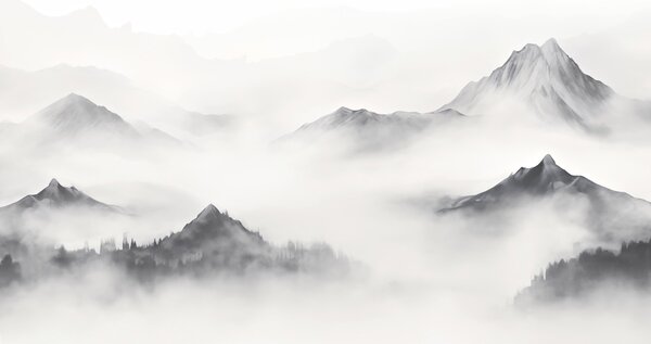 Carta da parati Paesaggio montano minimalista nella nebbia, Carta da parati Natura, w03161 : Uwalls.it