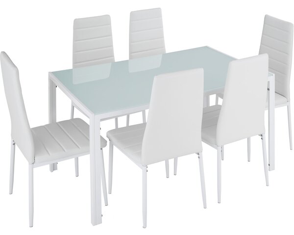 Tectake 404382 set di mobili per sala da pranzo brandenburg 6+1 - bianco/bianco