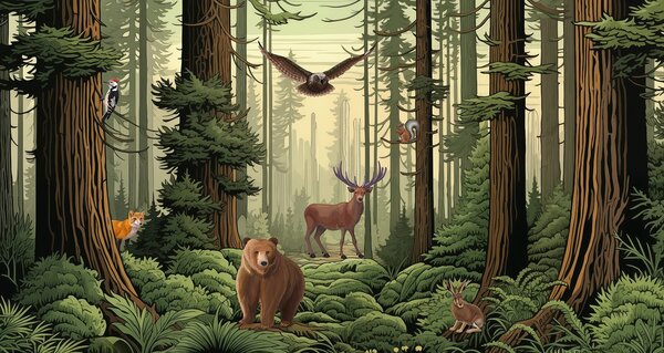 Carta da parati Animali nella foresta, Carta da parati Natura, w03208 : Uwalls.it