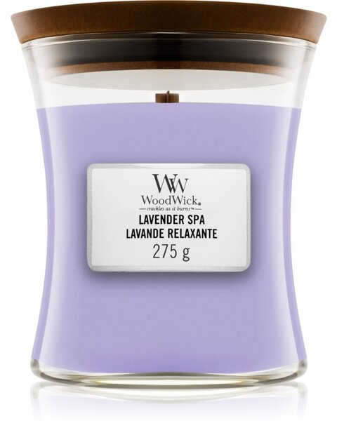 Woodwick Lavender Spa candela profumata con stoppino in legno 275 g