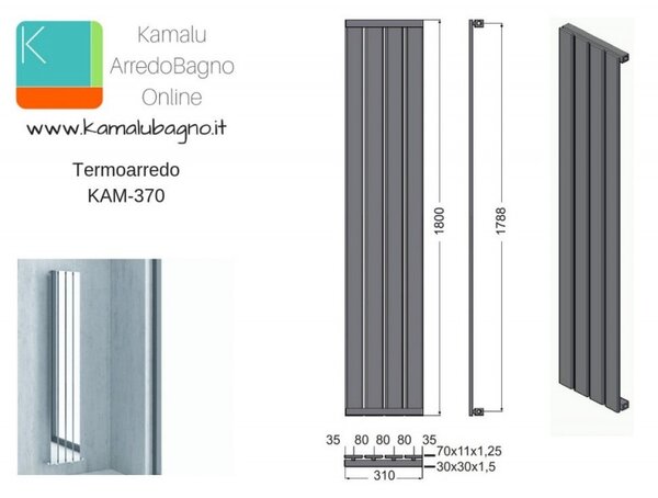 Kamalu termoarredo scadasalviete 1800x310cm nero opaco kam-370n